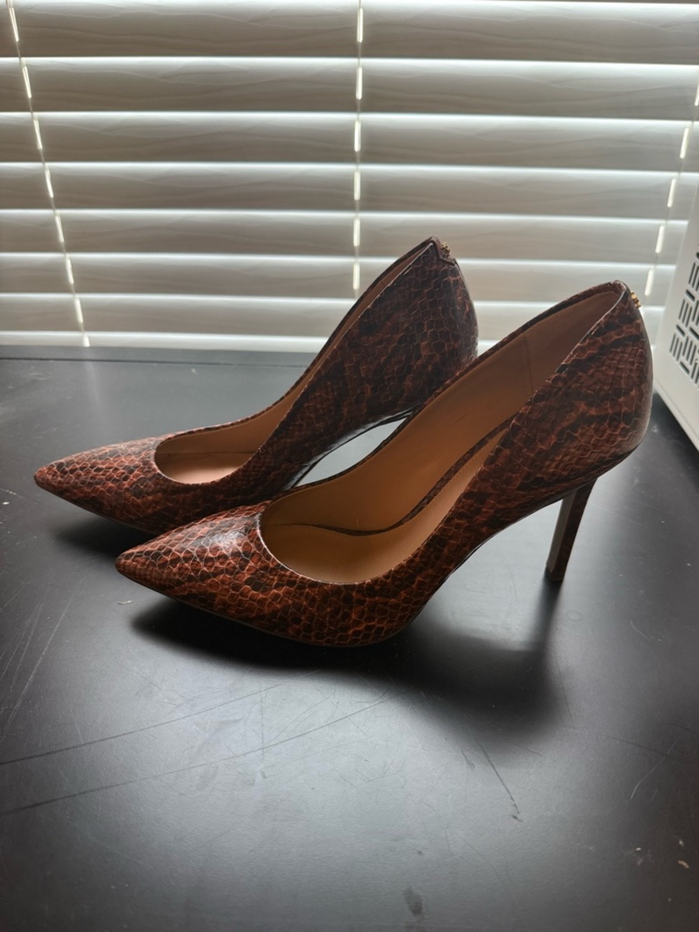 Sam Edelman Brown Snakeskin Pointed Toe Stiletto Pumps